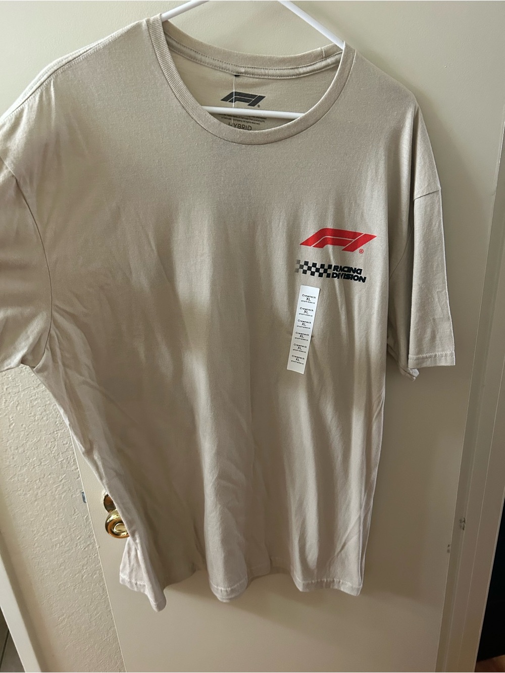 F1 Racing Division Beige Graphic Tee with Red Logo